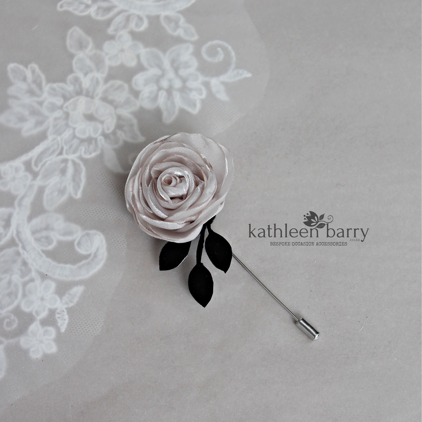 Modern rose Boutonniere / Lapel pin - organza rose with velvet leaf detail