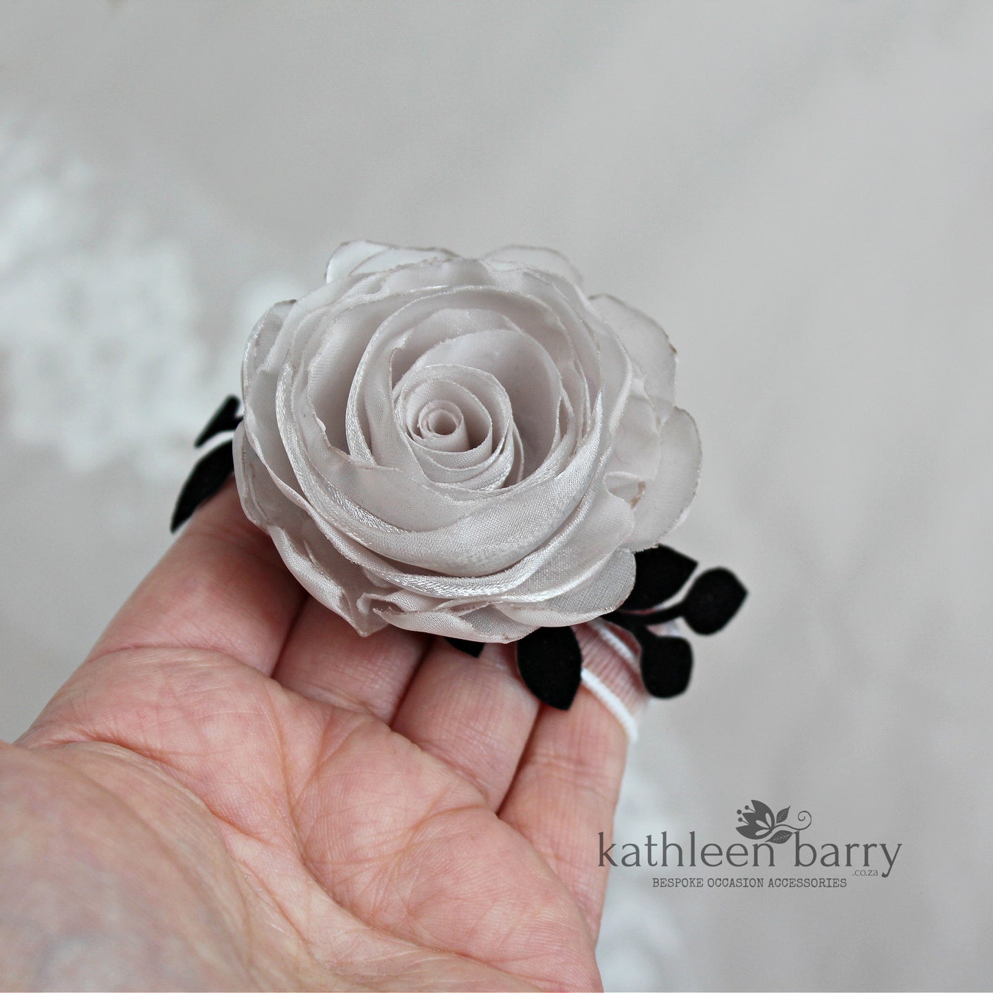 Modern rose wrist corsage - organza rose with velvet leaf detail