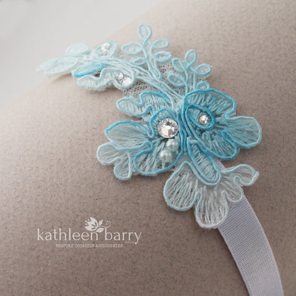 Nadine lLace garter corded bridal lace and rhinestone detailing - color options available FROM: