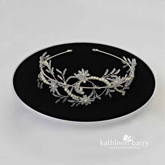 Naila Bridal headband hand beaded in silver, gold or rose gold finish