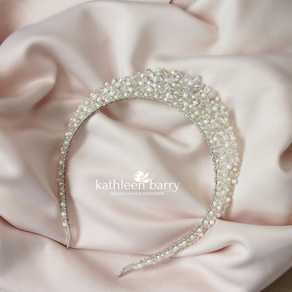 Natalie Tiara bridal crown - Clear and pearl (choice of colors) - Two height options