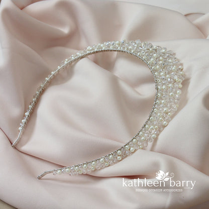 Natalie Tiara bridal crown - Clear and pearl (choice of colors) - Two height options