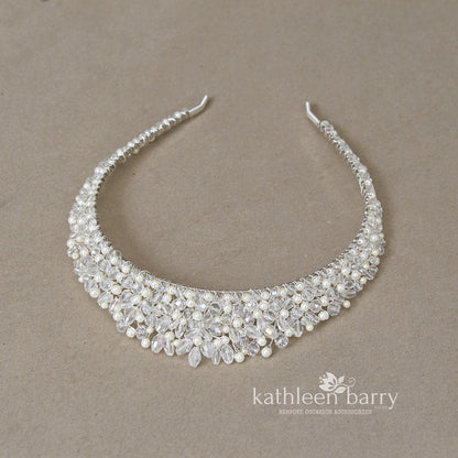 Natalie Tiara bridal crown - Clear and pearl (choice of colors) - Two height options