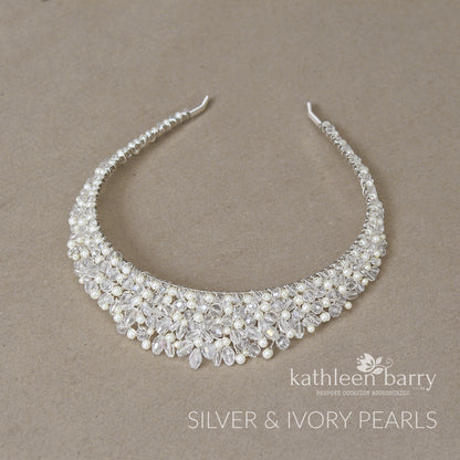 Natalie Tiara bridal crown - Clear and pearl (choice of colors) - Two height options