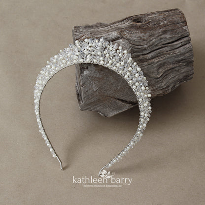 Natalie Tiara bridal crown - Clear and pearl (choice of colors) - Two height options