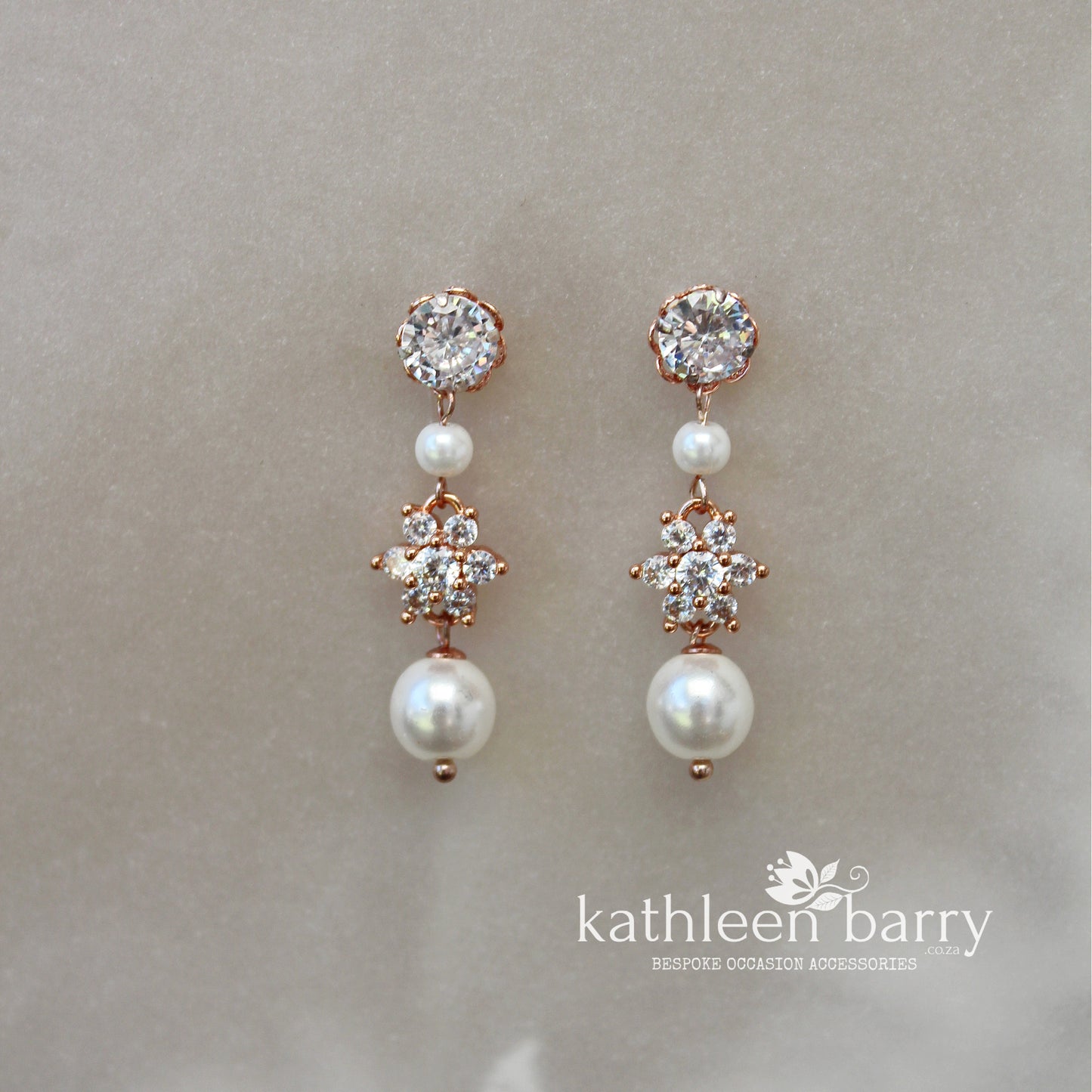 Nina Earrings- Cubic Zirconia & pearl - Available in Silver, gold or rose gold finish - Two way earrings  Limited stock