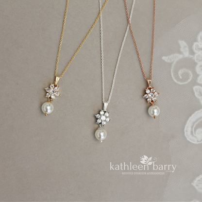 Nina chain pendent necklace - Cubic Zirconia & pearl - Available in Silver, gold or rose gold - Limited stock
