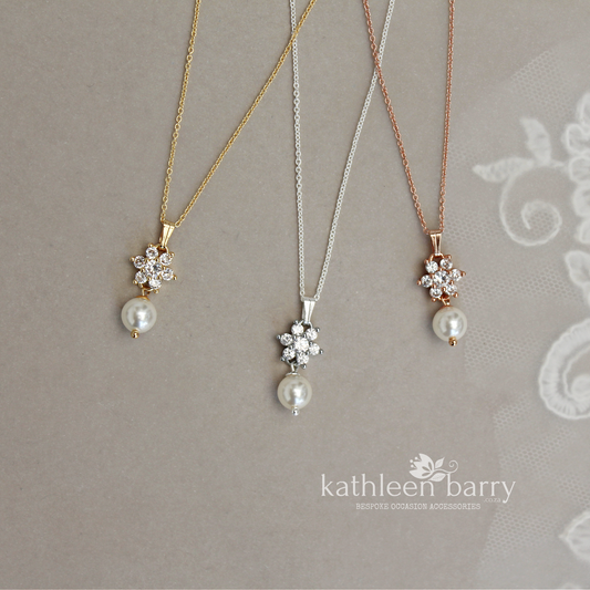 Nina chain pendent necklace - Cubic Zirconia & pearl - Available in Silver, gold or rose gold - Limited stock