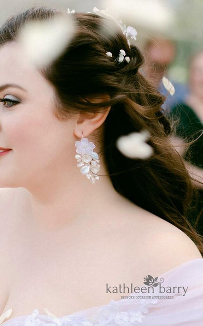 Cecile floral statement earrings - Floral, rhinestone and crystal & pearl- assorted colors available