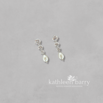 Penelope Cubic Zirconia studs & pearl drop earrings - Sterling silver assorted length options