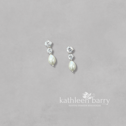 Penelope Cubic Zirconia studs & pearl drop earrings - Sterling silver assorted length options