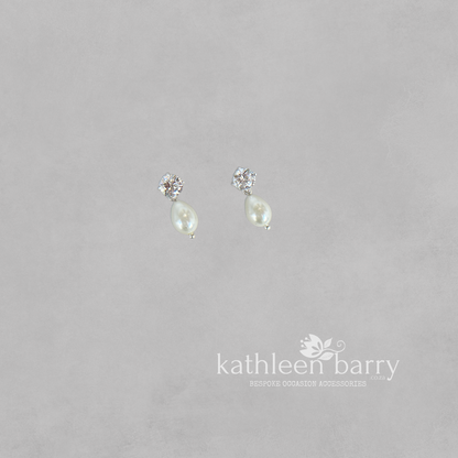 Penelope Cubic Zirconia studs & pearl drop earrings - Sterling silver assorted length options