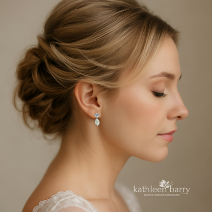 Penelope Cubic Zirconia studs & pearl drop earrings - Sterling silver assorted length options