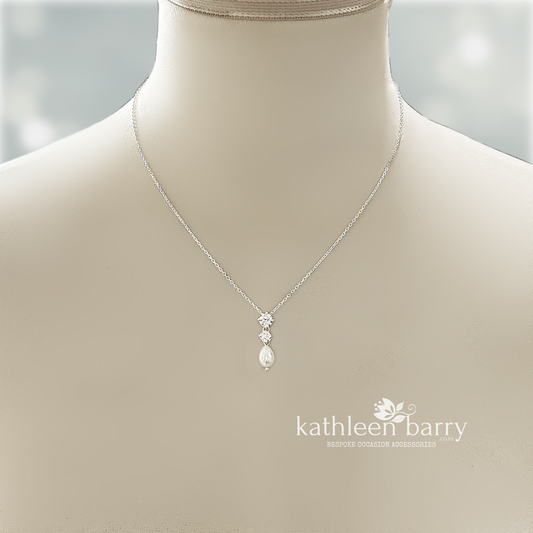 Penelope cubic zirconia pearl drop chain necklace – sterling silver