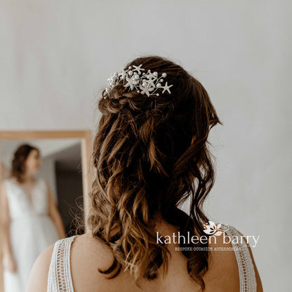 Starfish and pearl hair pin sea star beach wedding - Sold Individually - silver, gold or rose gold