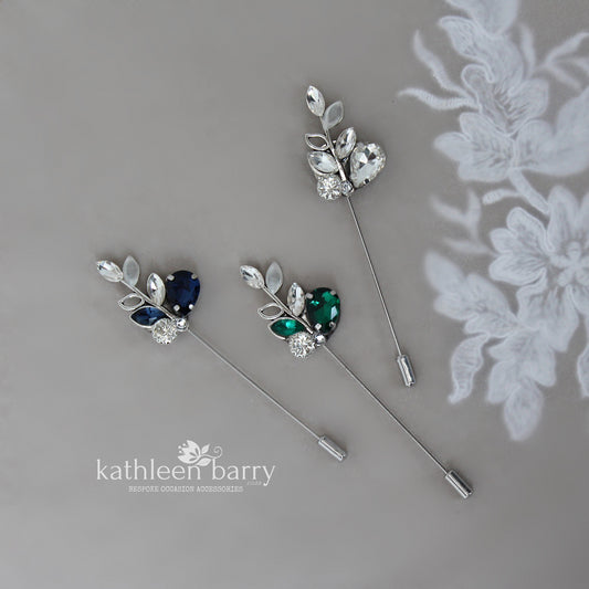 Stephan Rhinestone boutonniere - Lapel pin - suit brooch (sold individually) Groom, groomsmen, Prom