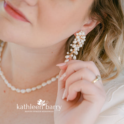 Cherize pearl stud cascade chandelier wedding earrings - silver gold or rose gold options