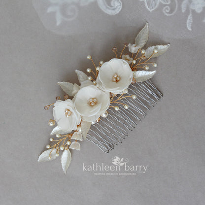 Odette Wedding hair comb ivory and gold Assorted color options available - Bridal hair accessories - veil comb