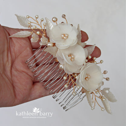 Odette Wedding hair comb ivory and gold Assorted color options available - Bridal hair accessories - veil comb