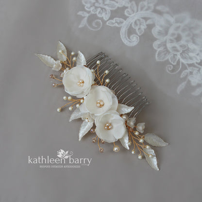 Odette Wedding hair comb ivory and gold Assorted color options available - Bridal hair accessories - veil comb