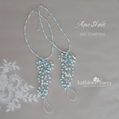 Rhoda barefoot sandals Beach wedding silver turquoise - Rhinestone Starfish option