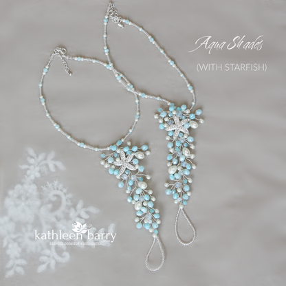 Rhoda barefoot sandals Beach wedding silver turquoise - Rhinestone Starfish option