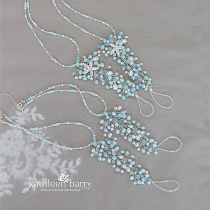Rhoda barefoot sandals Beach wedding silver turquoise - Rhinestone Starfish option