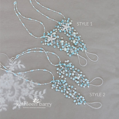Rhoda barefoot sandals Beach wedding silver turquoise - Rhinestone Starfish option