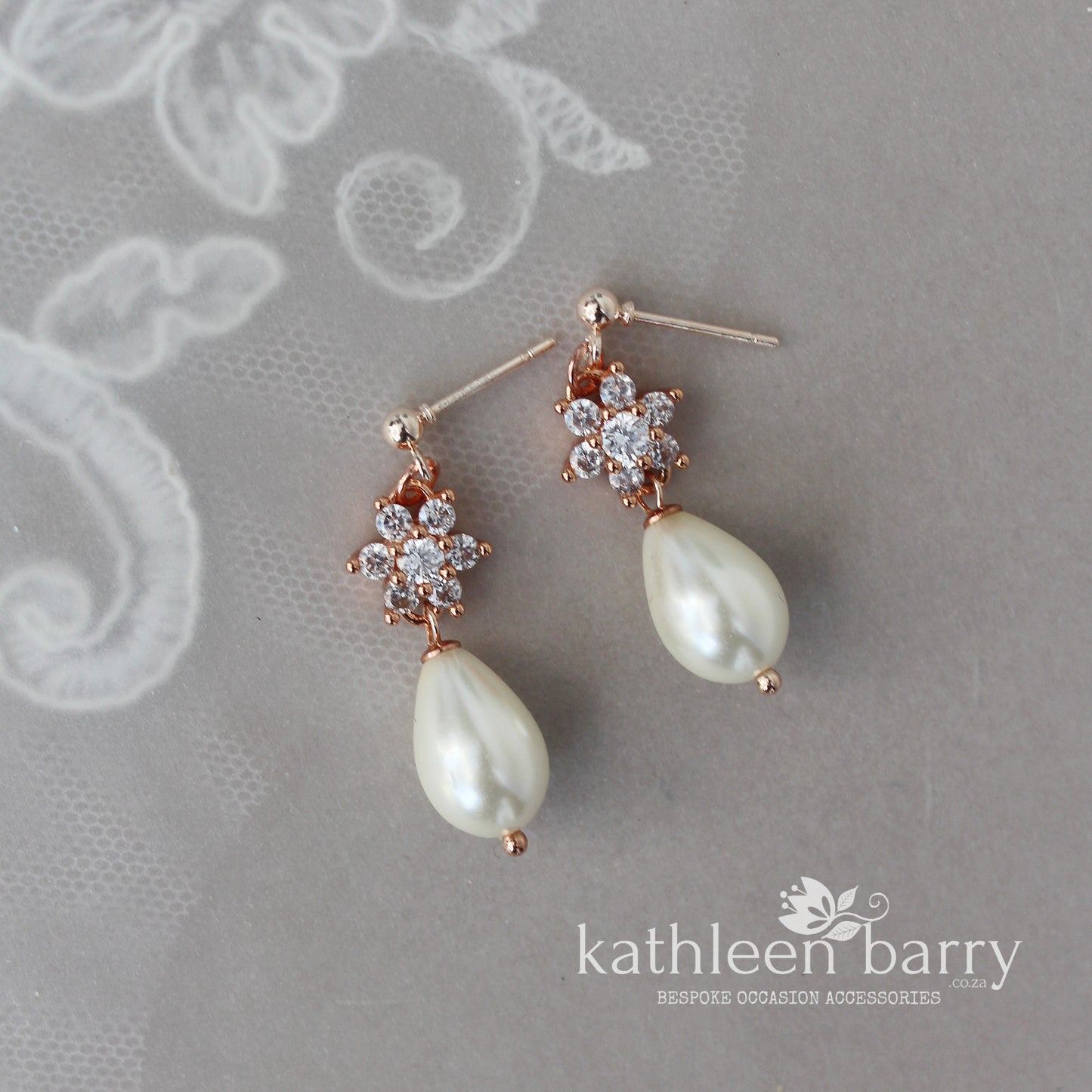 Rose gold cubic zirconia pearl drop earrings - LIMITED STOCK also available in silver or gold