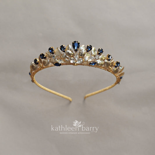 Custom order wedding Tiara style crown Rhinestone and leaf detail for Talisha