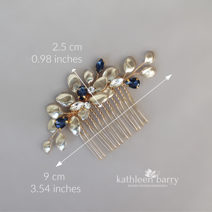 Talisha wedding hair comb Rhinestone and leaf detail - Gold silver or rose gold