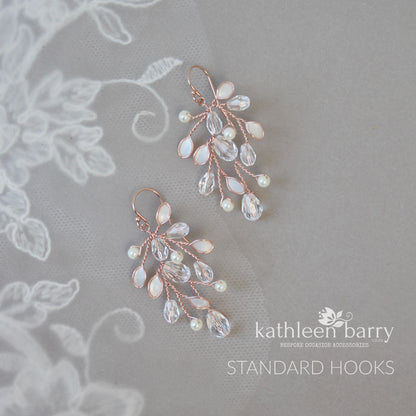 Sarah-Faye Earrings - Gold, silver or rose gold - Leaf enamel inlay & pearl color options