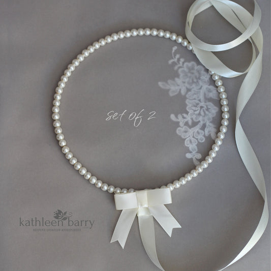 Greek Orthodox Stefana wedding circlet crown set - Glass pearl halo (set of two)