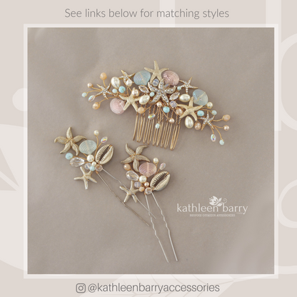 Starfish and shell wedding hair comb - Two tone color - sea starfish beach bridal hair accessories - color options available STYLE: ingrid