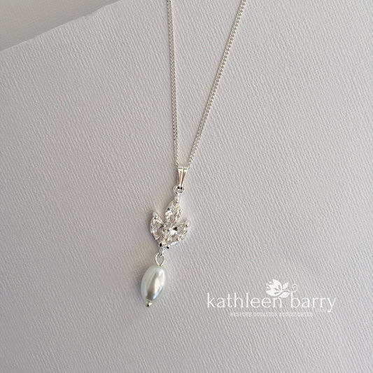 Pearl Pendant Necklace with Marquise Cubic Zirconia