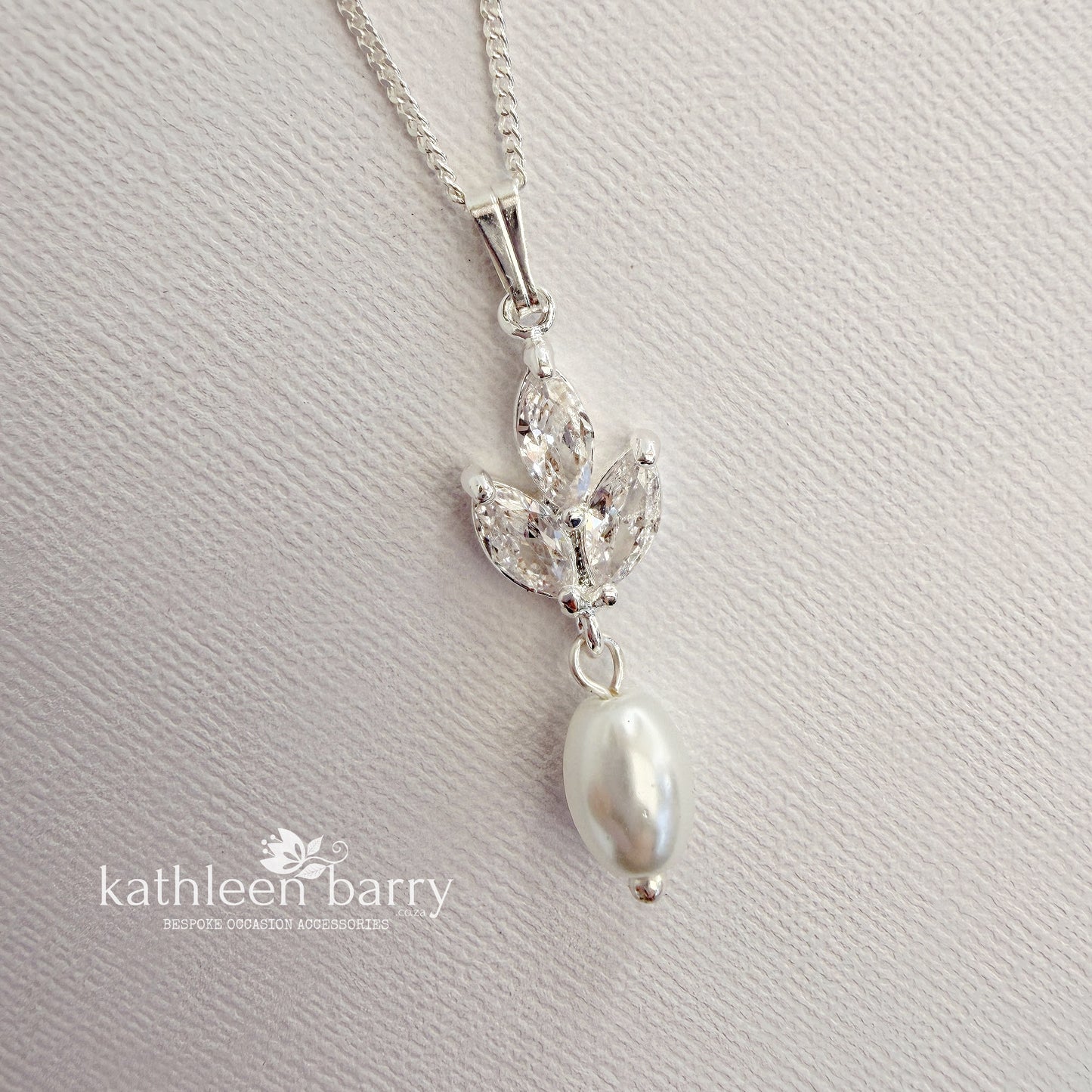 Pearl Pendant Necklace with Marquise Cubic Zirconia