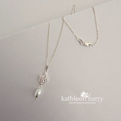 Pearl Pendant Necklace with Marquise Cubic Zirconia