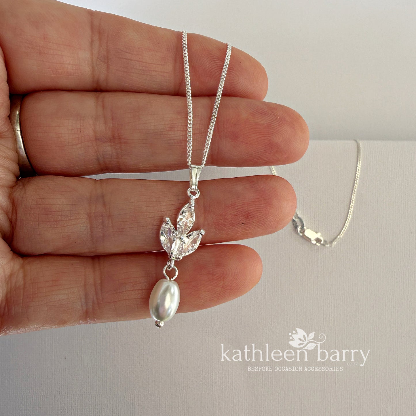 Pearl Pendant Necklace with Marquise Cubic Zirconia