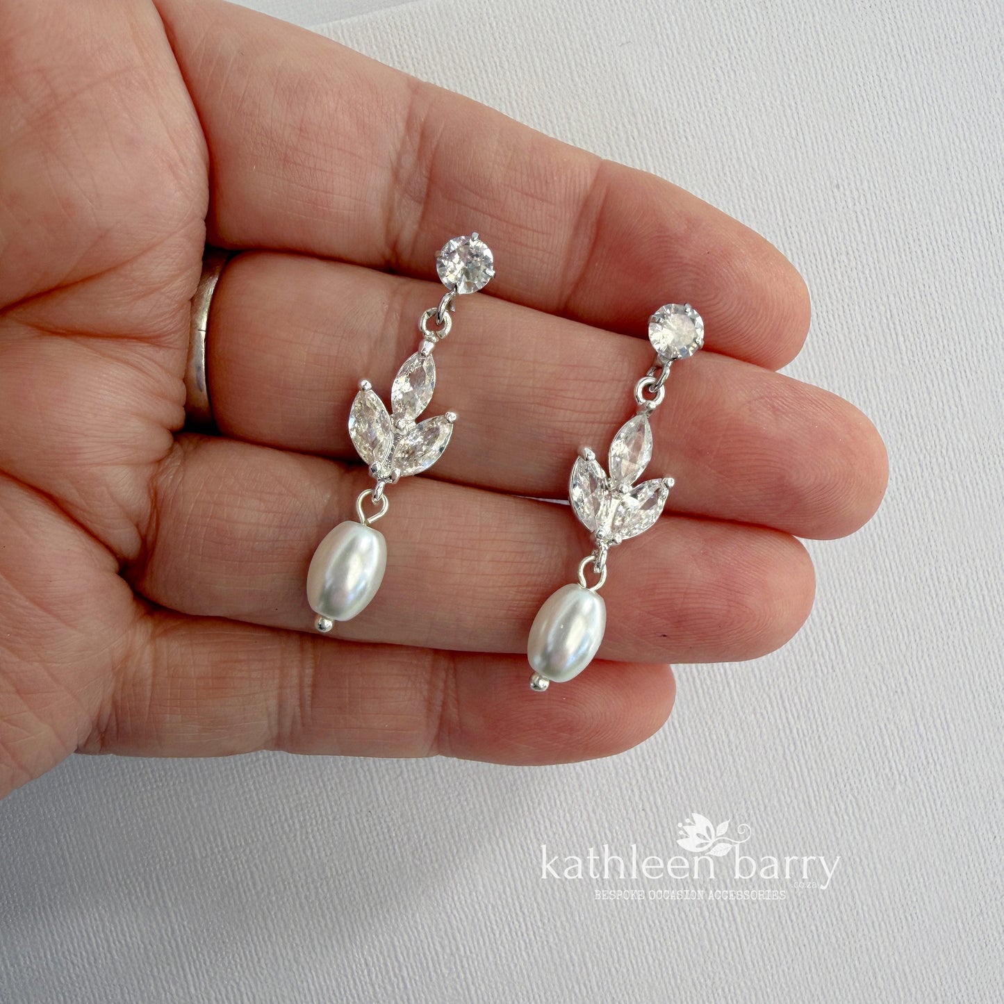 Pearl Drop Bridal Earrings with Marquise Cubic