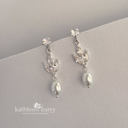 Pearl Drop Bridal Earrings with Marquise Cubic