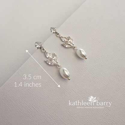 Pearl Drop Bridal Earrings with Marquise Cubic