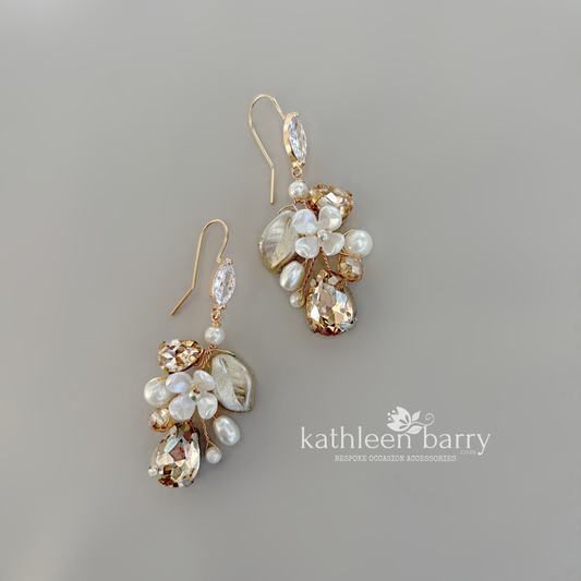 Statement Rhinestone Floral Bridal Earrings – Silver or Gold Finish - assorted colors to order