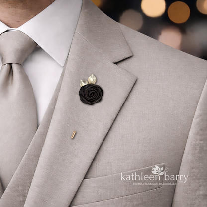 Handmade Fabric Rose Boutonnière – Custom Color Lapel Pin - Quick to despatch