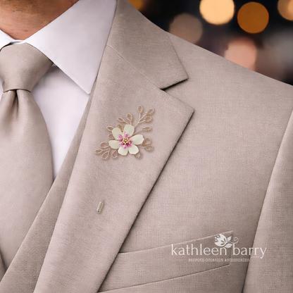 Enamel Cosmos daisy Flower Boutonnière / Lapel pin - Everlasting