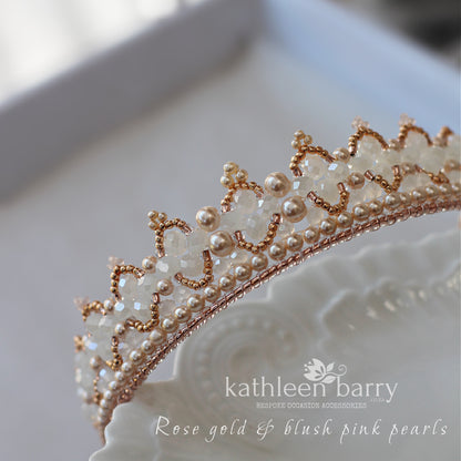 Tessa white beaded crown tiara style - custom colors available