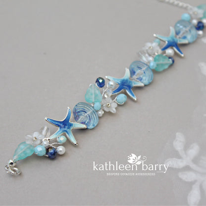 Beach theme statement wedding bracelet starfish and shells bridal jewelry - Rose gold, gold or silver Custom colors to order STYLE: Tevin