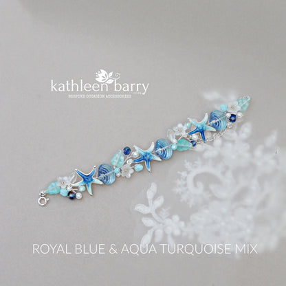 Beach theme statement wedding bracelet starfish and shells bridal jewelry - Rose gold, gold or silver Custom colors to order STYLE: Tevin