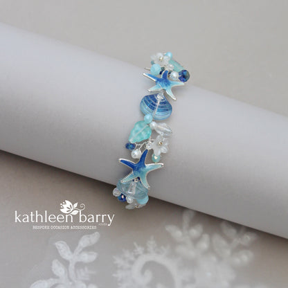 Beach theme statement wedding bracelet starfish and shells bridal jewelry - Rose gold, gold or silver Custom colors to order STYLE: Tevin