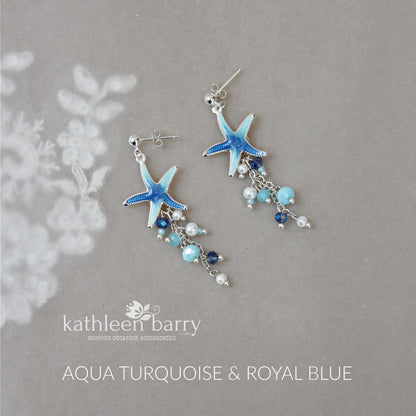 Starfish and pearl dangling earrings, beach theme wedding, assorted colors available - wedding jewelry STYLE: Tevin