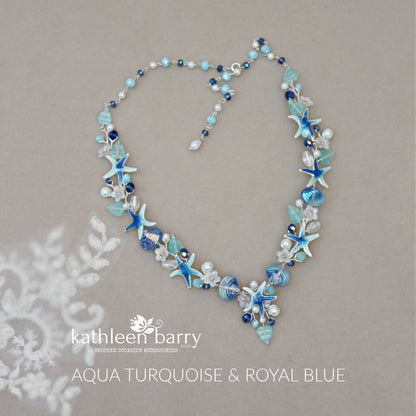 Beach theme statement wedding necklace starfish and shells bridal jewelry - Rose gold, gold or silver Custom colors to order STYLE: Tevin